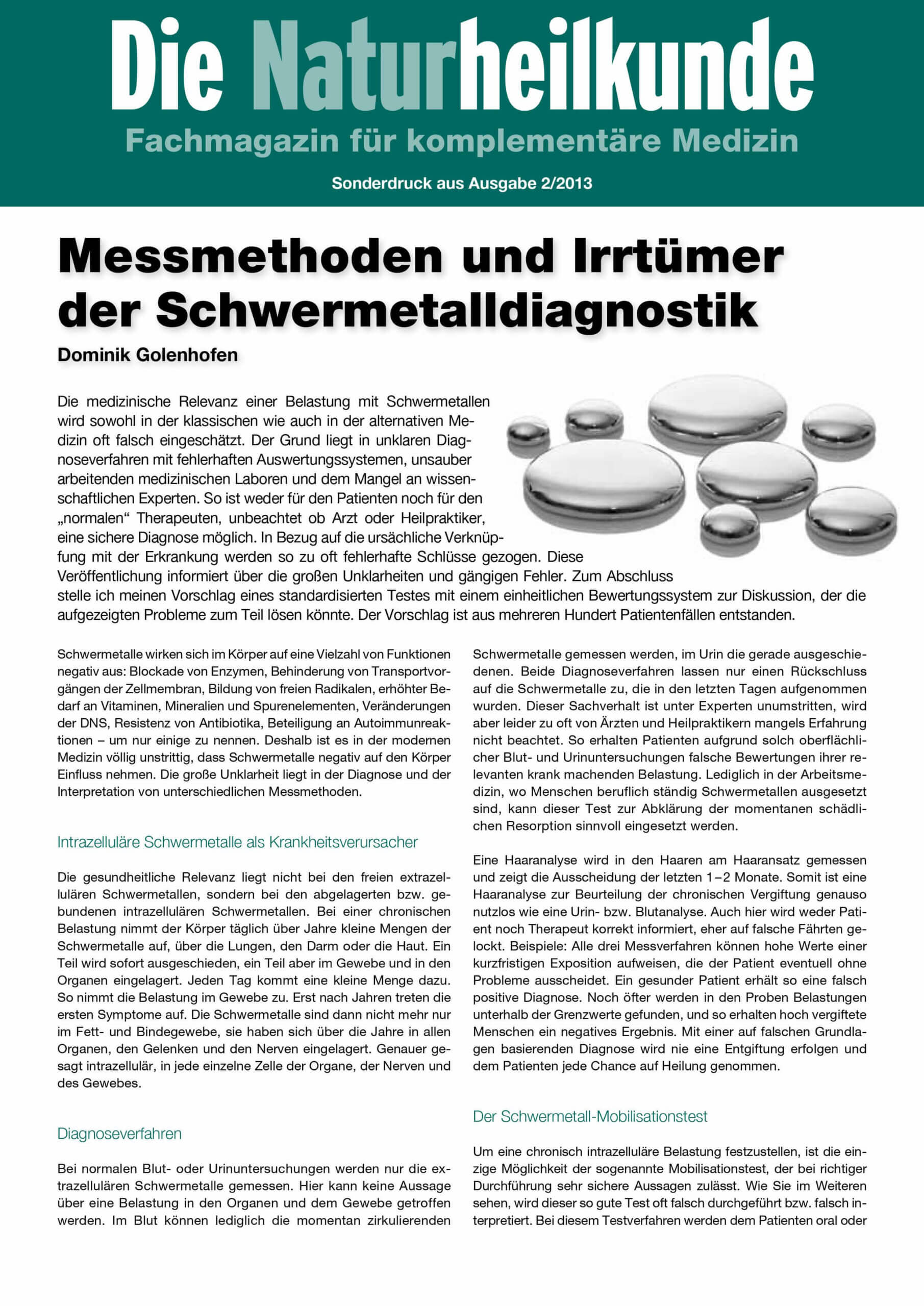 Artikel Messmethoden und Irrtümer der Schwermetalldiagnostik